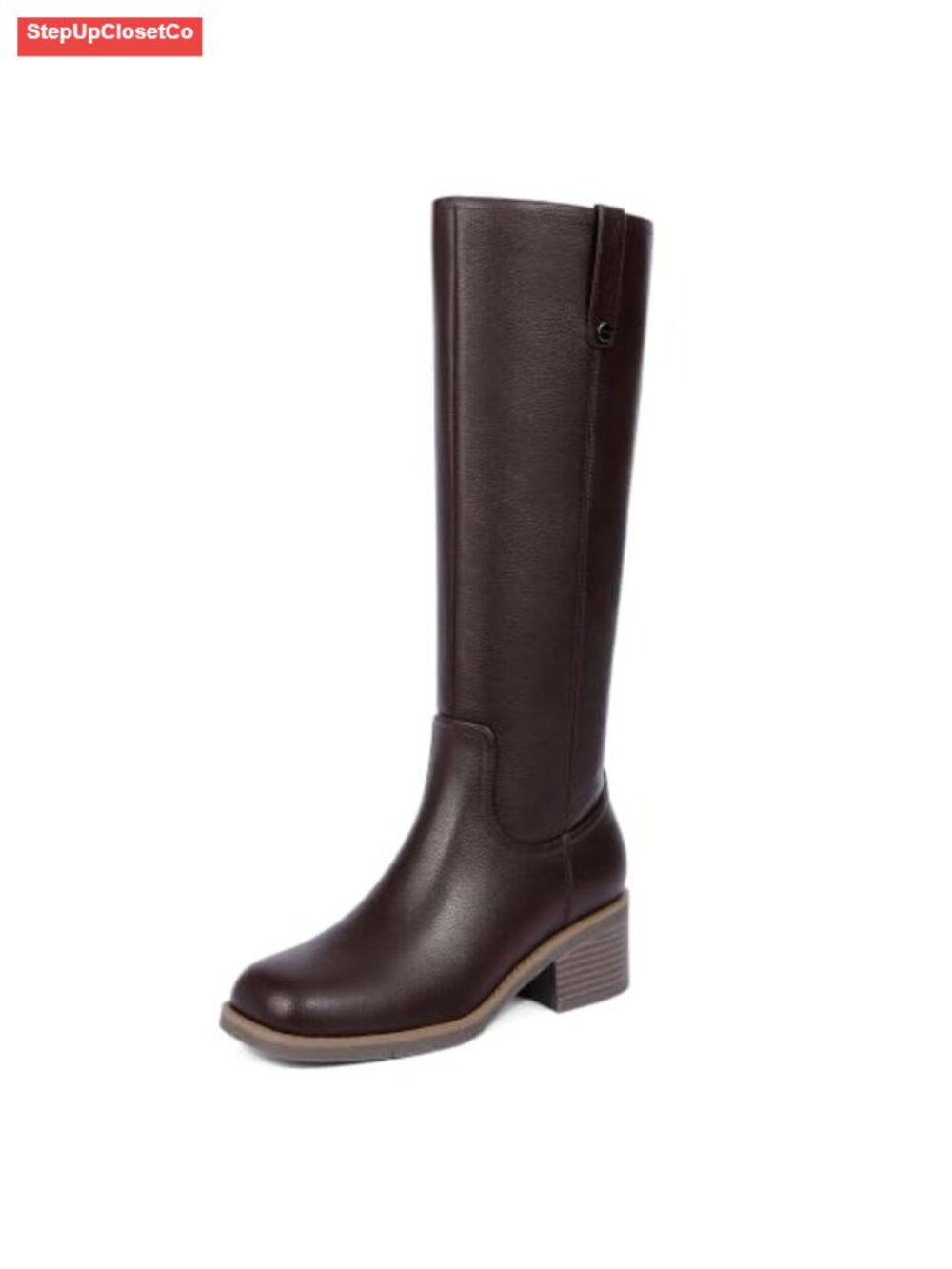 Knee High Square Toe Chunky Heel Riding Boots PU Leather Go Go Style